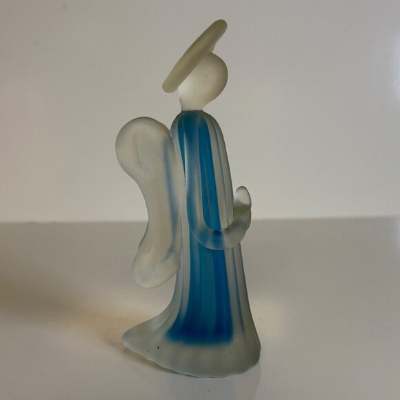 Satin Glass Praying Angel Figurine Statue Frosted Clear & Blue Vintage 5.5in - Picture 2 of 7